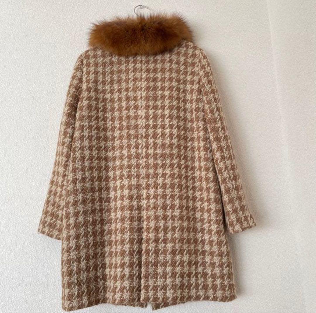 アナイ 38 千鳥 チェック　フォックスファー 付き　コート