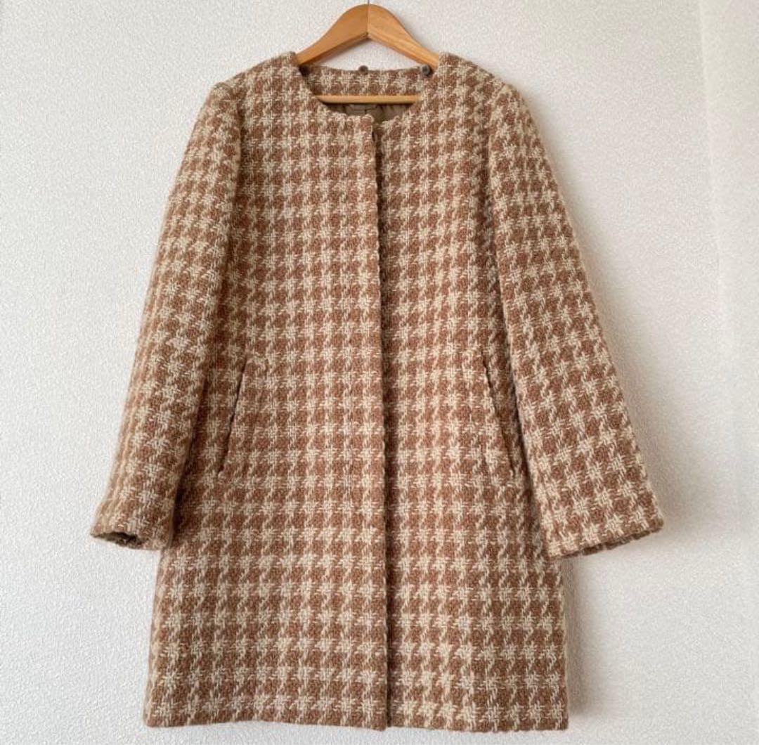 アナイ 38 千鳥 チェック　フォックスファー 付き　コート