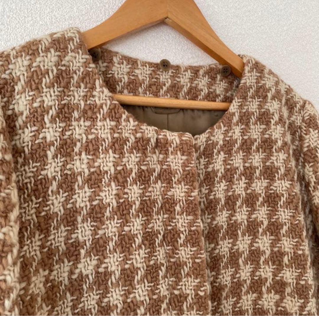 アナイ 38 千鳥 チェック　フォックスファー 付き　コート