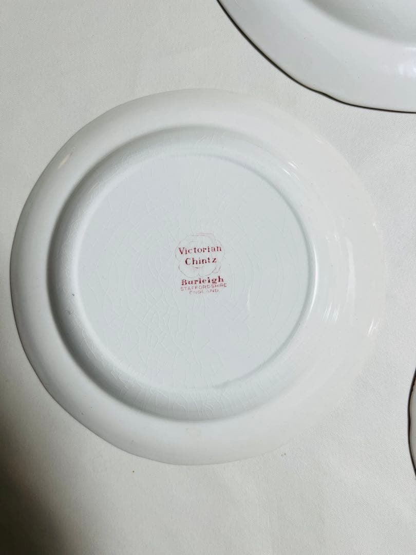 ヴンテージburleighビクトリアンチンツ 大中プレート4枚、カップ3個セット