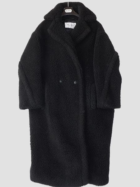 マックスマーラアルパカシルクウールテディベアアイコンコート■白タグＭ黒ブラック