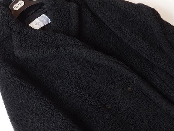 マックスマーラアルパカシルクウールテディベアアイコンコート■白タグＭ黒ブラック