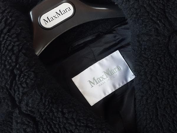 マックスマーラアルパカシルクウールテディベアアイコンコート■白タグＭ黒ブラック