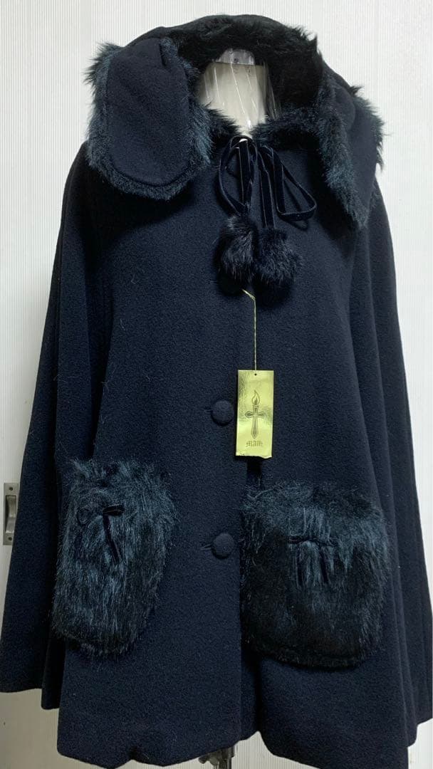 新品 mam うさ耳 うさみみ うさぎ ケープ ポンチョ コート ブラック 黒