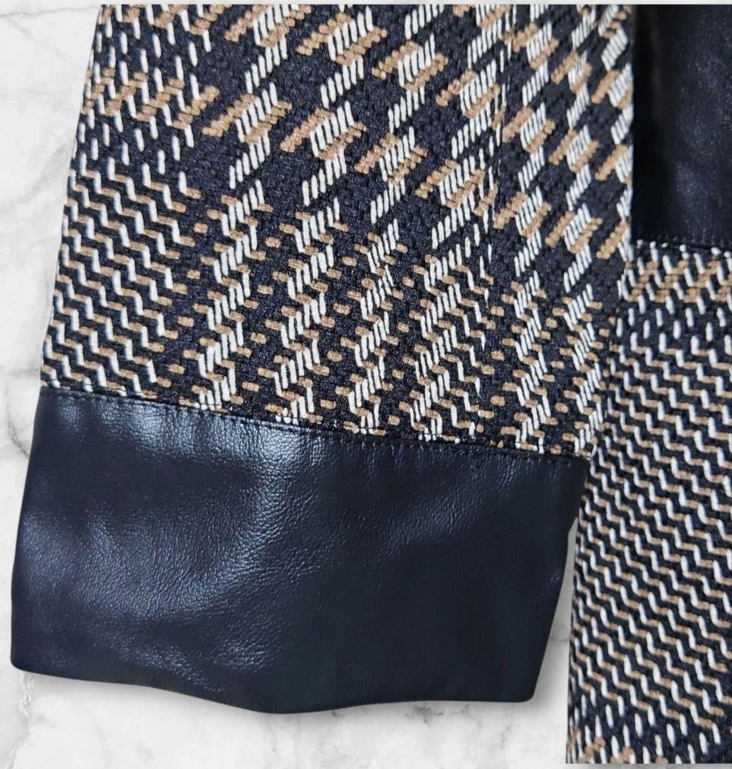 HIROKO BIS ジャガードツィードプリントドレス　皮革　異素材