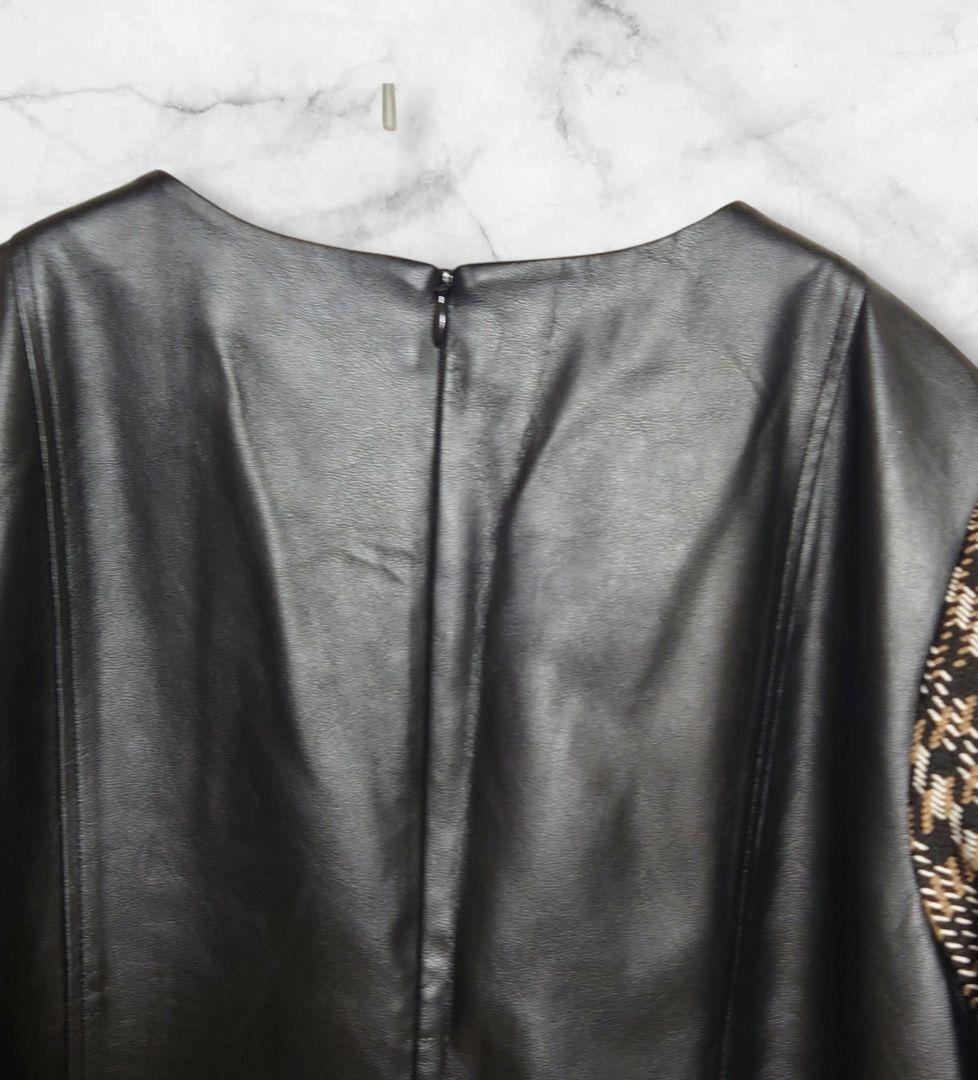 HIROKO BIS ジャガードツィードプリントドレス　皮革　異素材