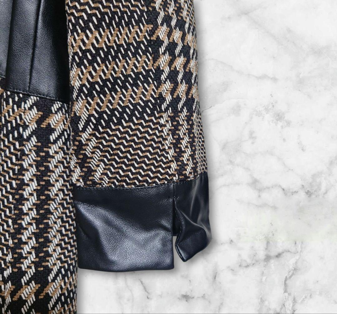 HIROKO BIS ジャガードツィードプリントドレス　皮革　異素材