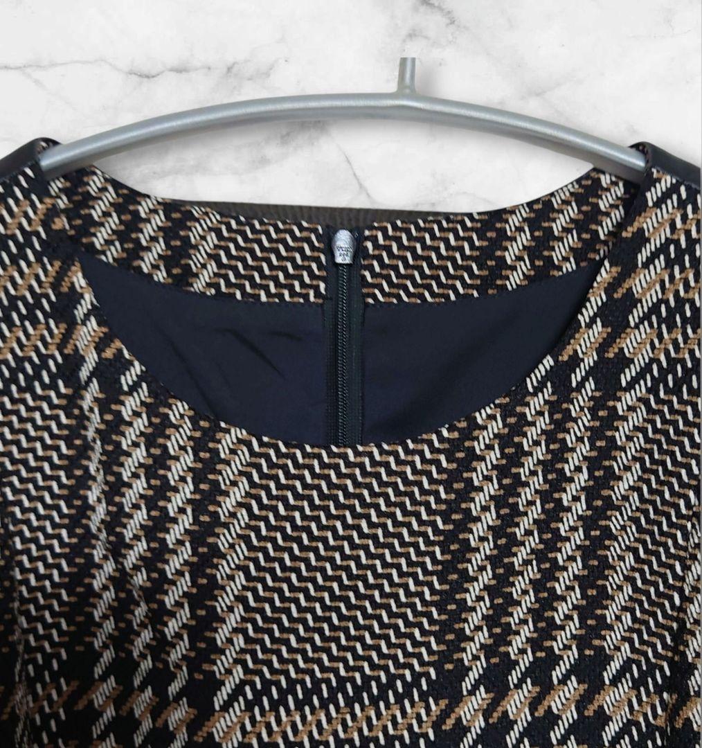 HIROKO BIS ジャガードツィードプリントドレス　皮革　異素材