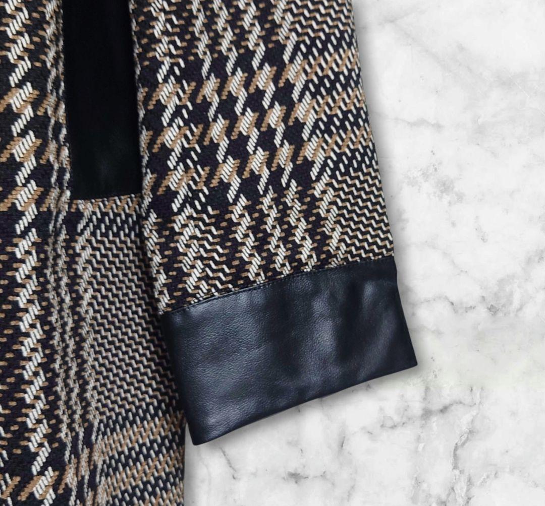 HIROKO BIS ジャガードツィードプリントドレス　皮革　異素材