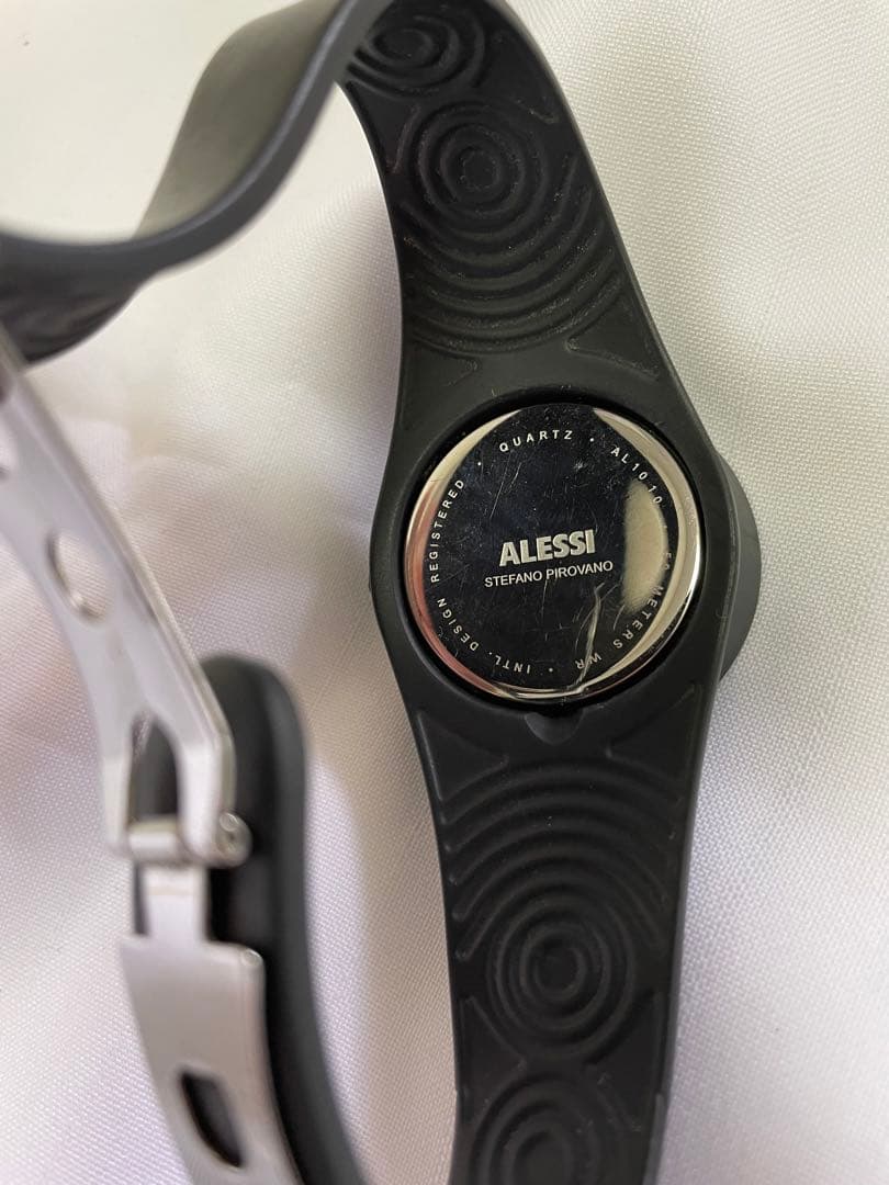 希少 ALESSIクロノグラフ 黒×シルバー ピロヴァーノデザイン 防水ラバー