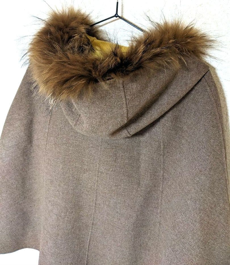 自由区　ポンチョコート　ウール　美品　リバーコート　ファー　ラクーン