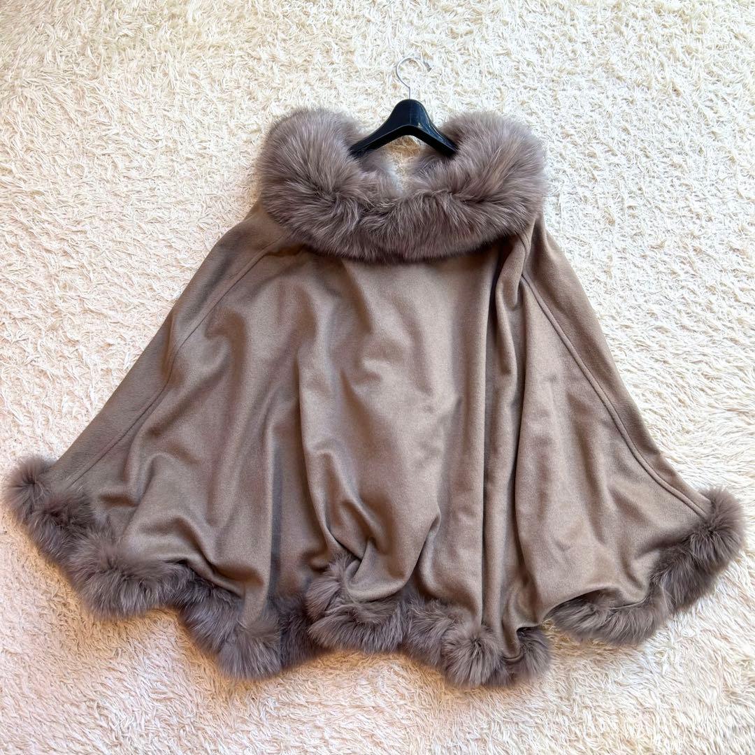 【極美品✨️】SAGAFURS カシミヤ 100% 本毛皮 フォックス ポンチョ