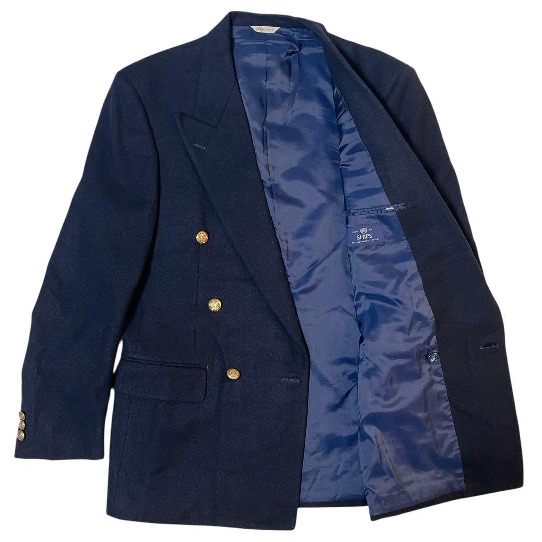 【美品】シップス SHIPS 紺ブレ 金ボタン ダブル ウール ジャケット M