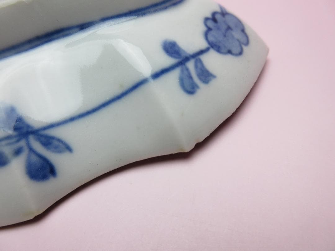 時代 染付 角福 鹿と紅葉模様 変形皿 3枚 61228