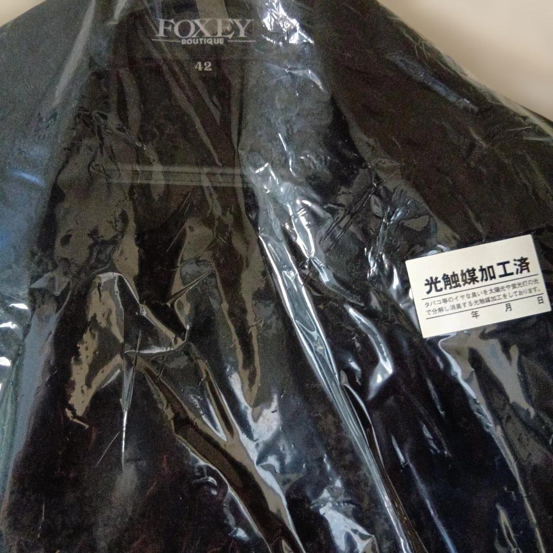 フォクシー42 　黒　美品　カシミアジャケットＭ-L　一重仕立て　Pコート風