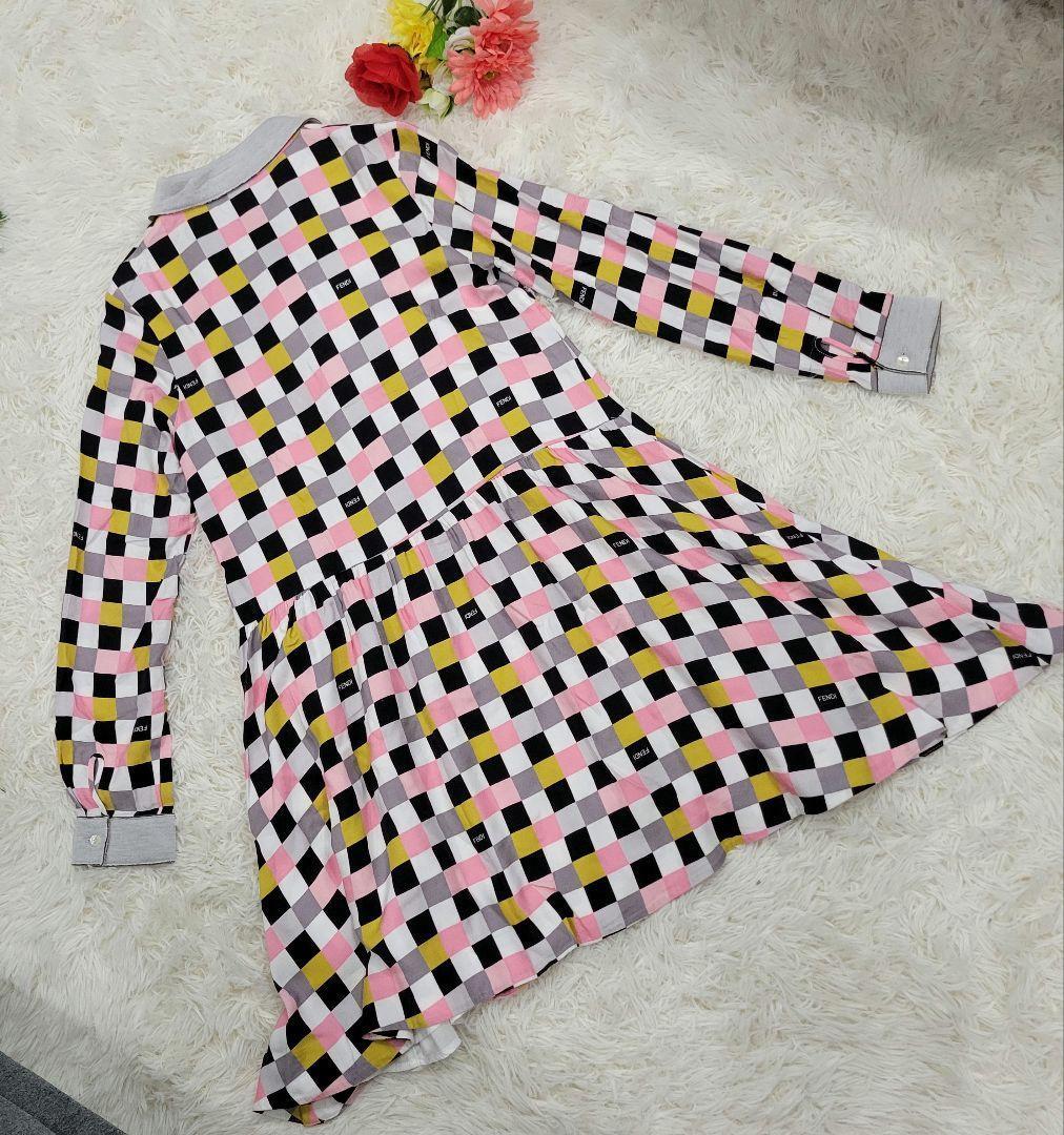 FENDI　フェンディ　ブロックチェック　ロゴ　ワンピース　ドレス　派手フリル