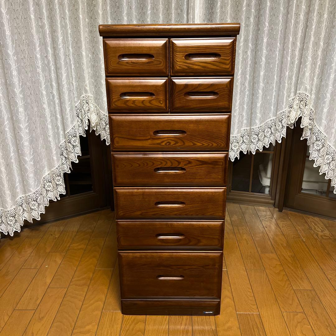 ダークブラウン木製スリムチェスト 9引き出し