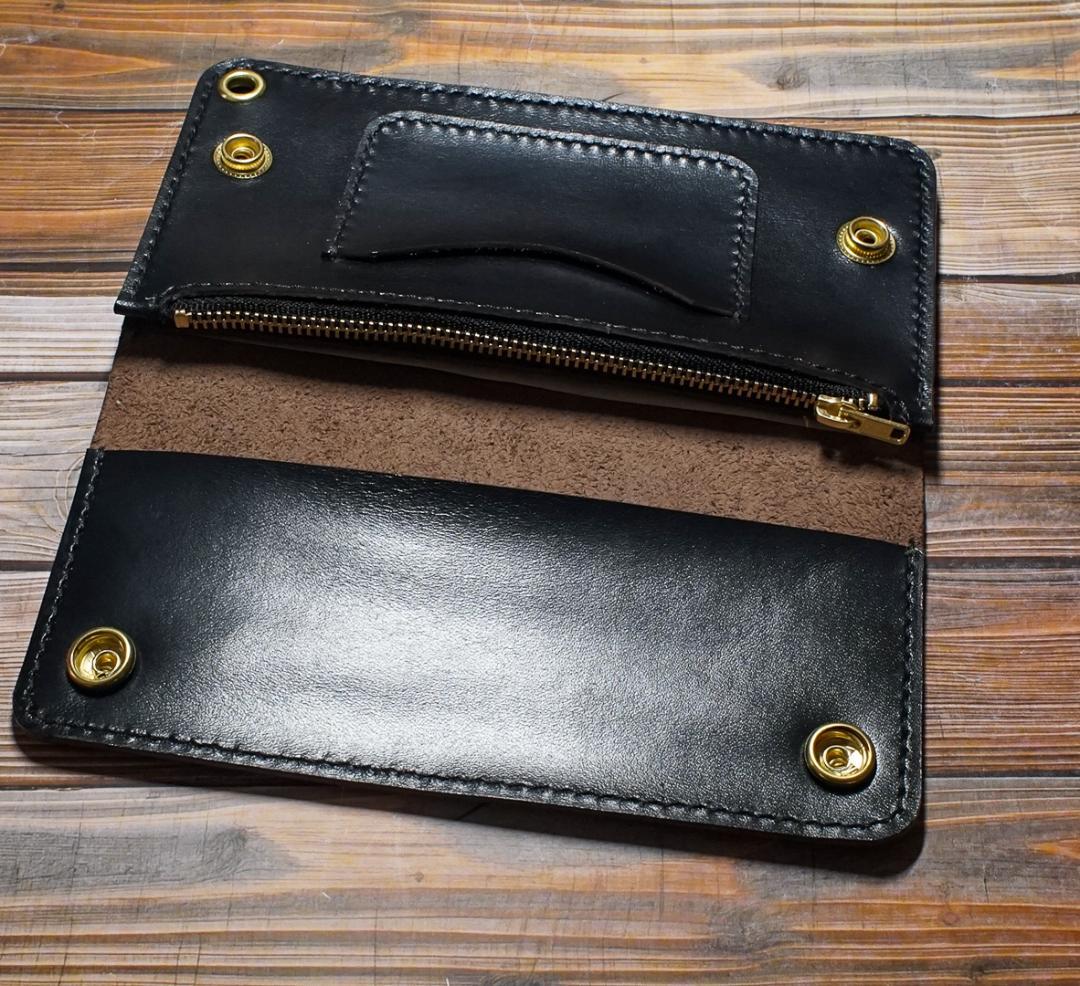ロング トラッカーウォレット 馬革 二層 ブラック 真鍮 トラッカーウォレット