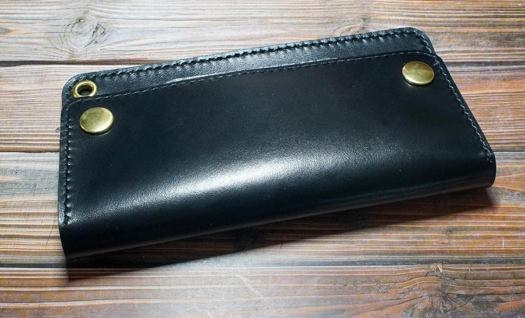 ロング トラッカーウォレット 馬革 二層 ブラック 真鍮 トラッカーウォレット