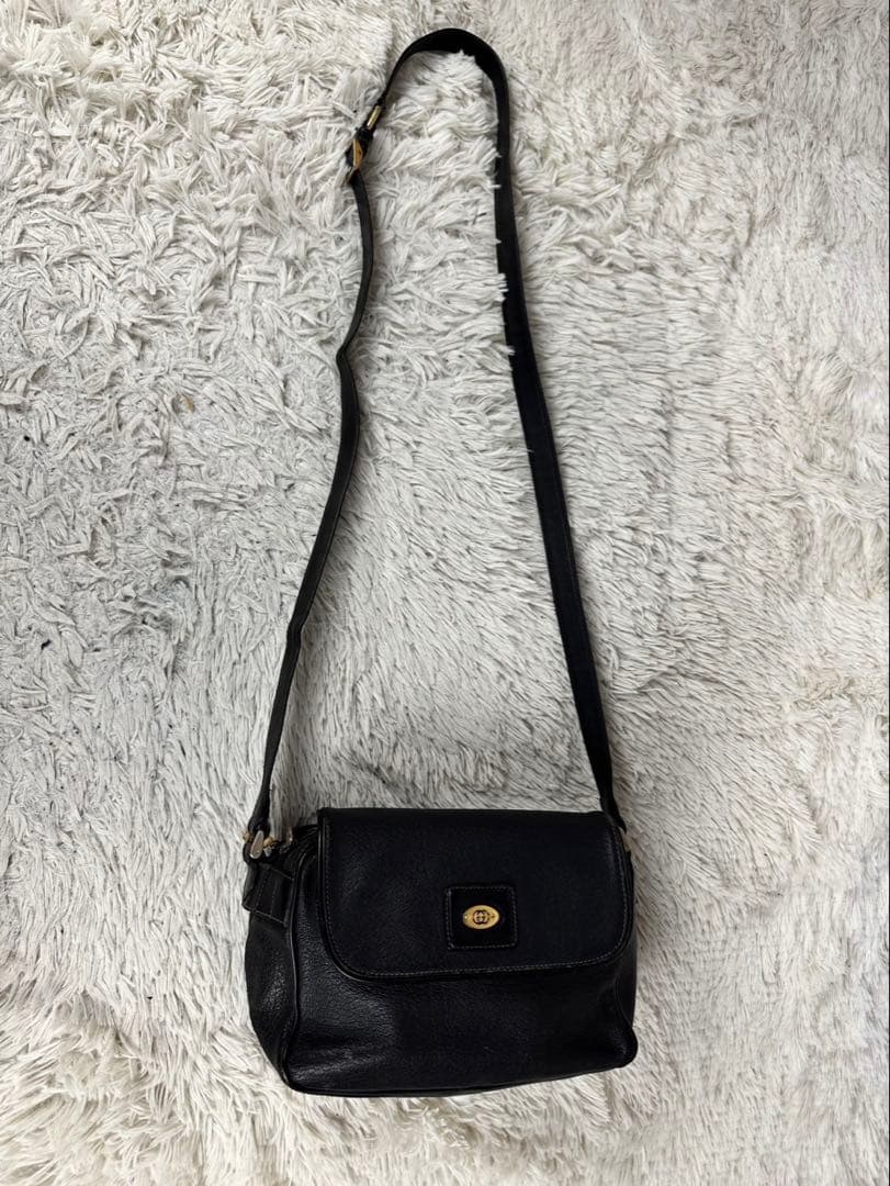 希少 オールドグッチ レザー ショルダーバッグ インターロッキング ブラック 黒