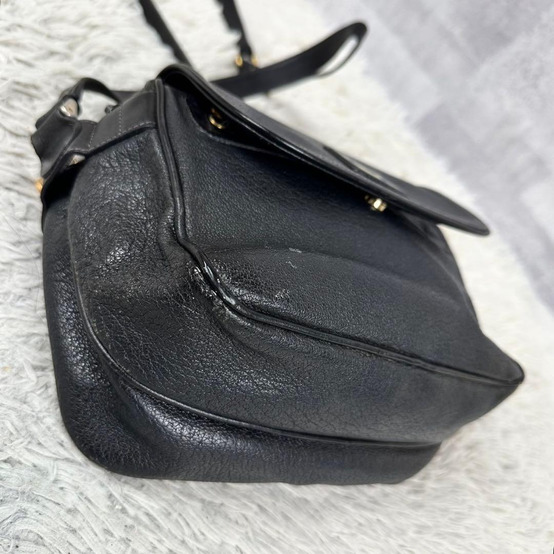 希少 オールドグッチ レザー ショルダーバッグ インターロッキング ブラック 黒