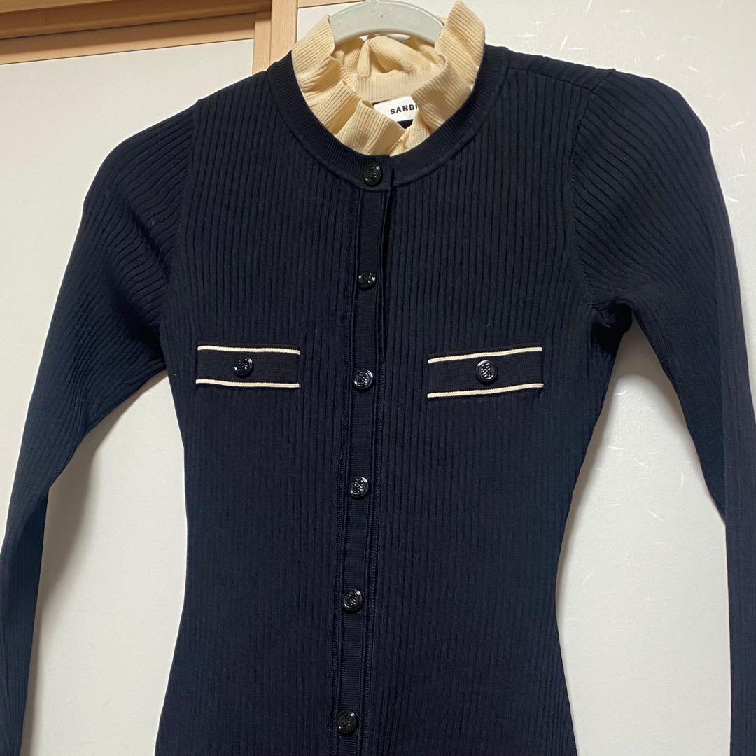 【美品】Sandroサンドロ/リブニットロングワンピース黒34