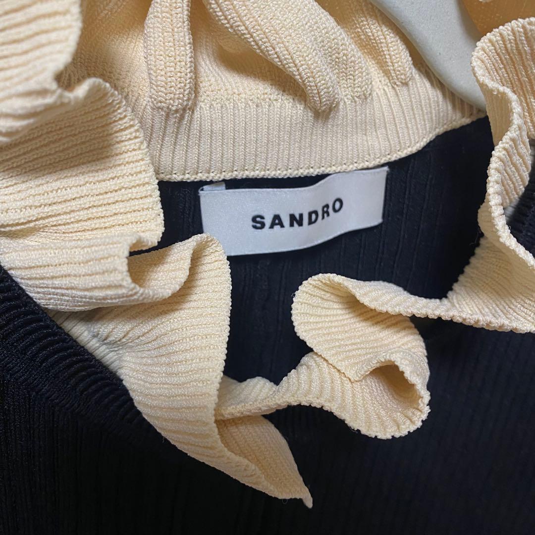 【美品】Sandroサンドロ/リブニットロングワンピース黒34