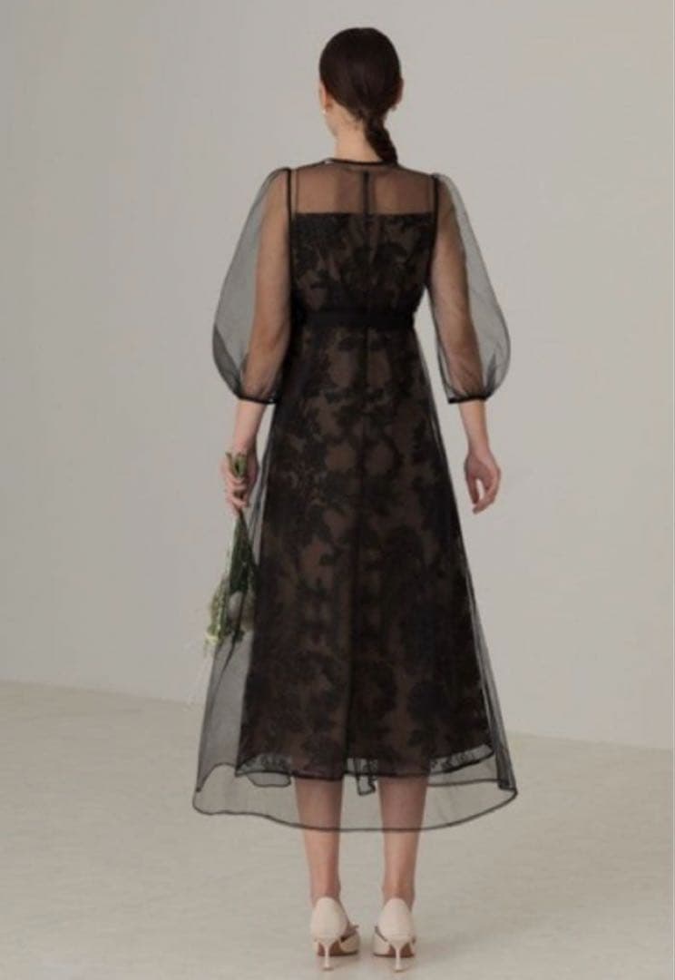 LEJA Aラインドレスワンピース　ブラック　結婚式お呼ばれドレス　低身長可