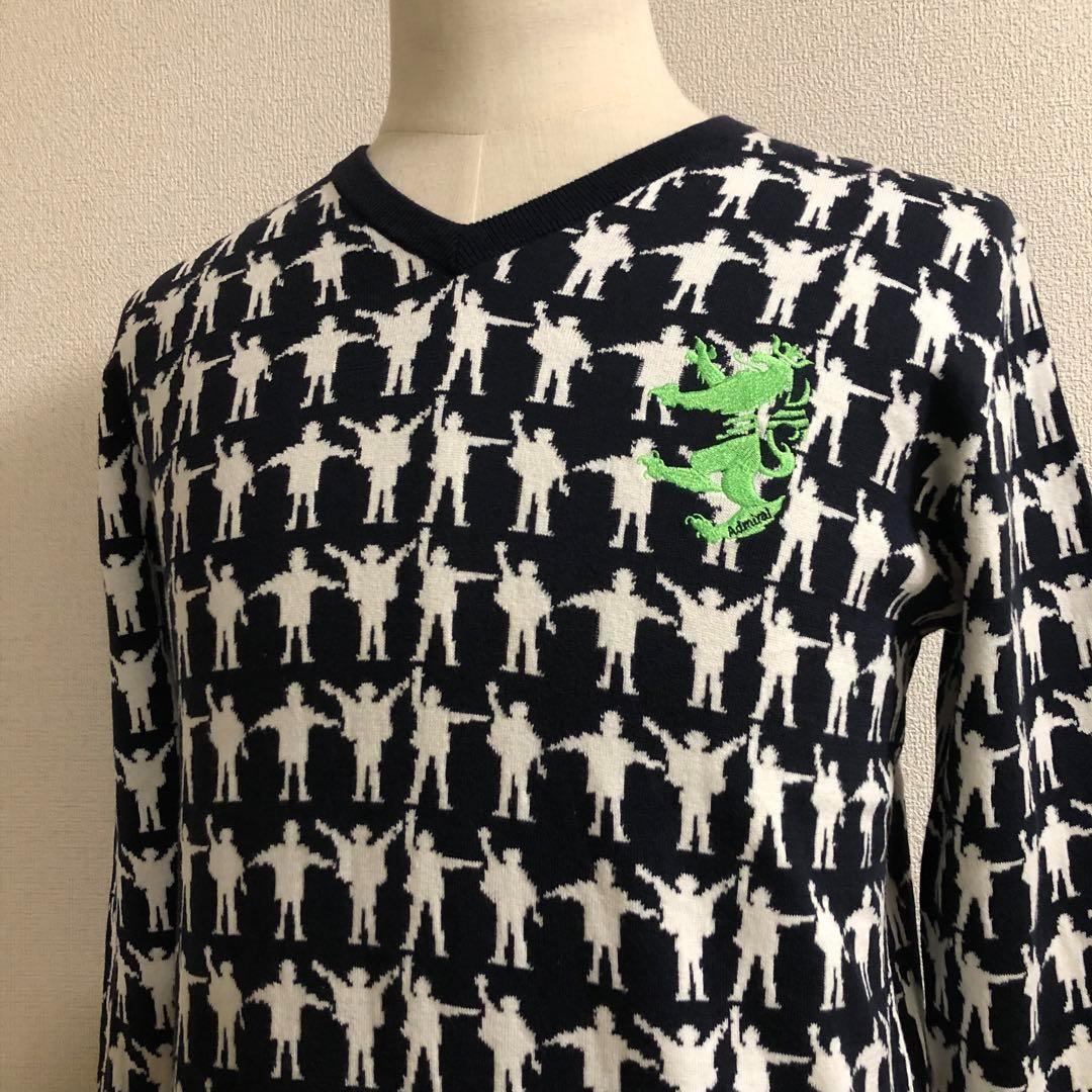 アドミラルゴルフ ビートルズ コラボ ニット ブラック 総柄 Lサイズ