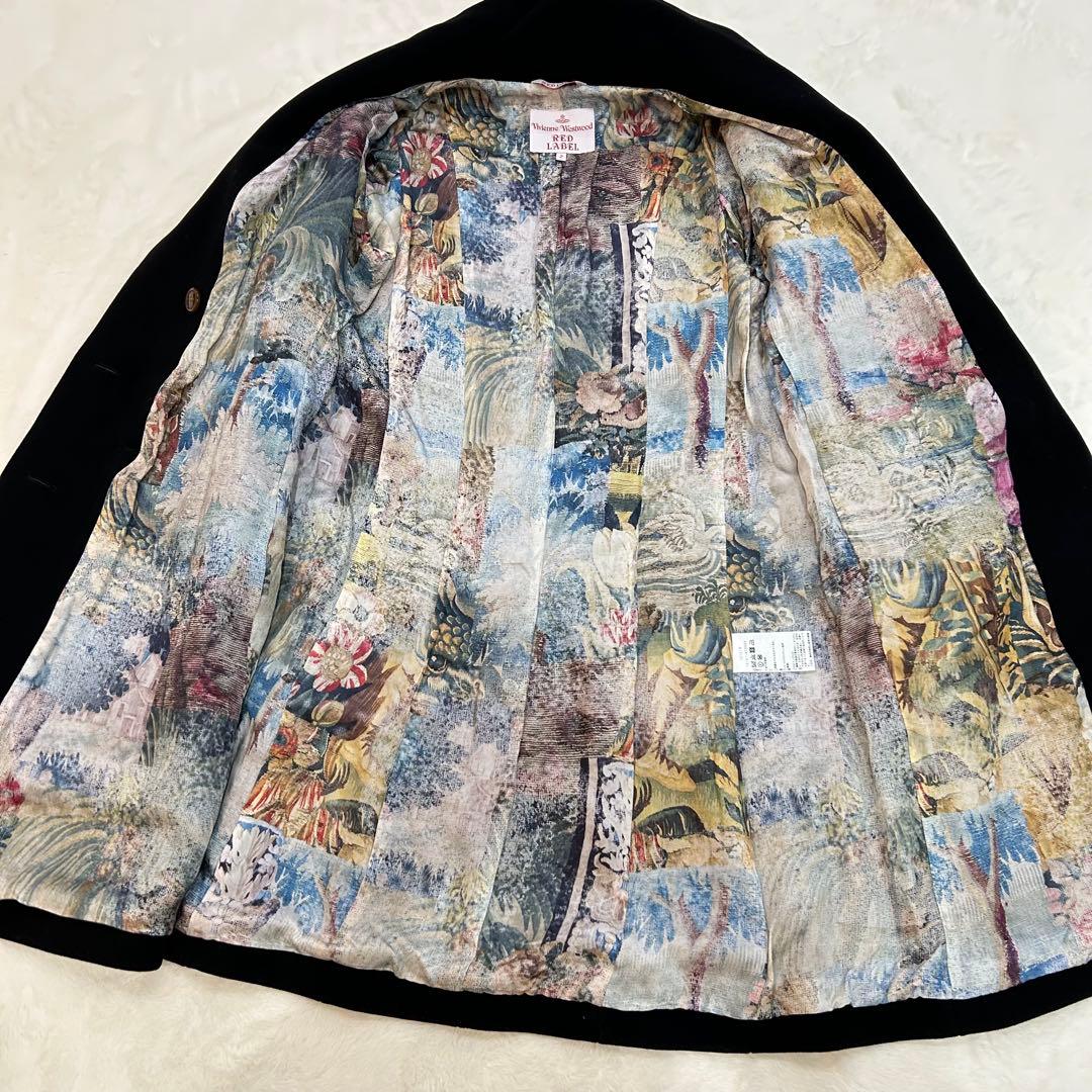 ヴィヴィアンウエストウッド　カシミヤ混　裏地総柄　変形　ラブ襟　ロング