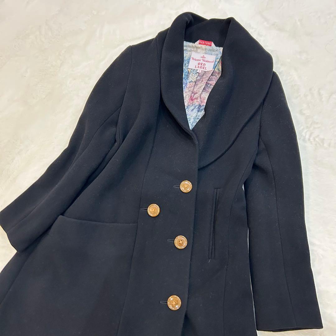 ヴィヴィアンウエストウッド　カシミヤ混　裏地総柄　変形　ラブ襟　ロング