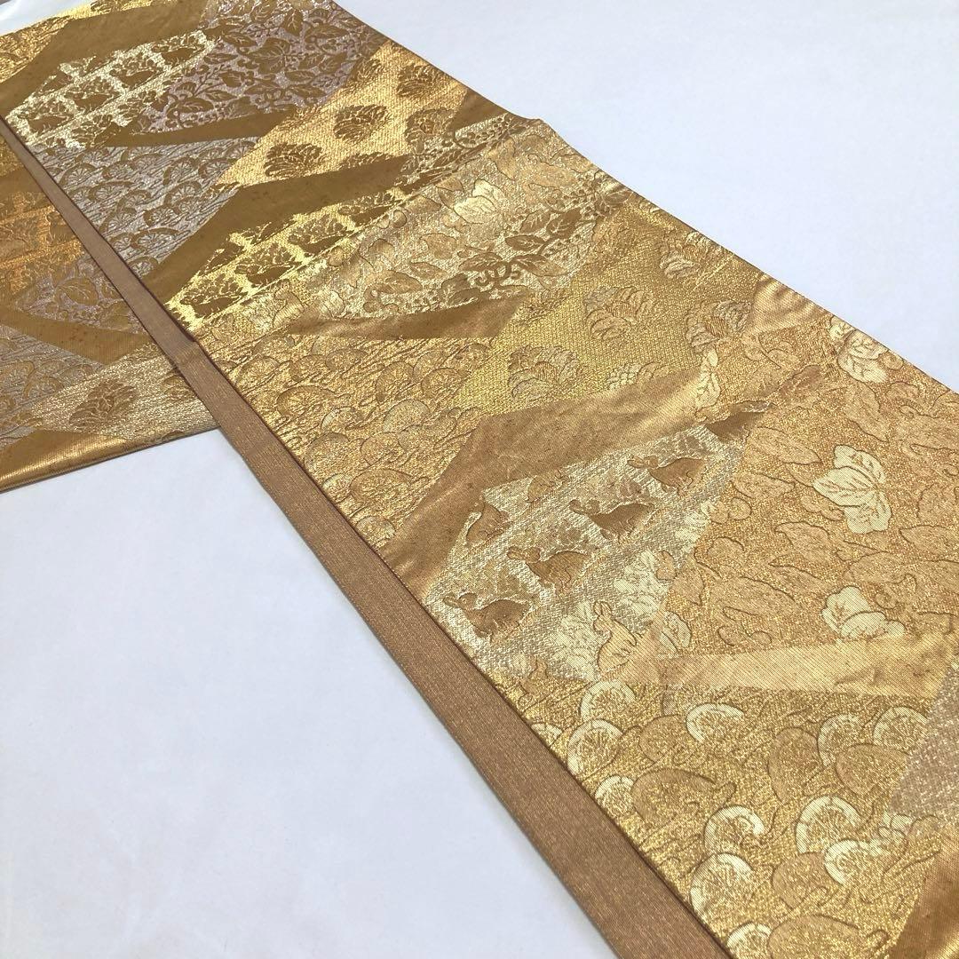 マリリン　袋帯【洛風林】工芸帯地 正絹 色紙花兎文 全通柄 金糸 金色