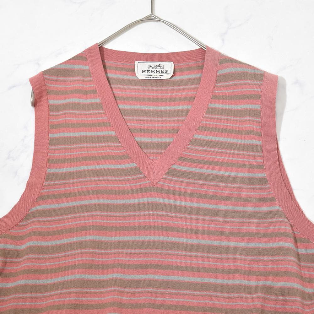未使用 イタリア製 エルメス HERMES ボーダー Vネック カットソー M