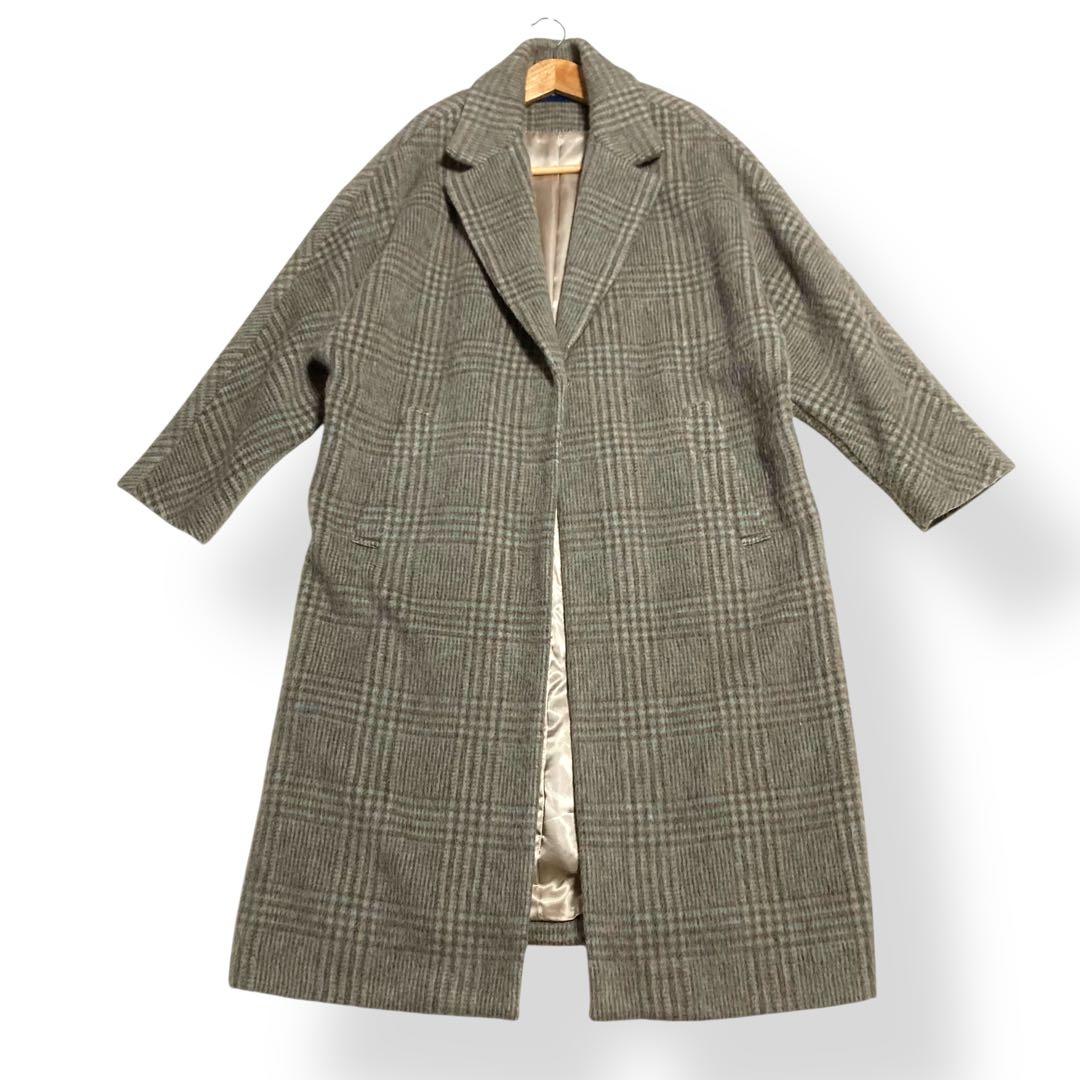 美品★シップス マンテコ MANTECO ロングコート モヘヤ シャギーチェック
