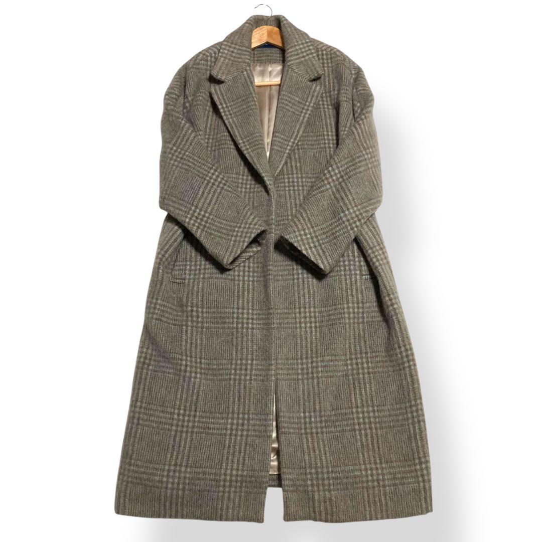 美品★シップス マンテコ MANTECO ロングコート モヘヤ シャギーチェック