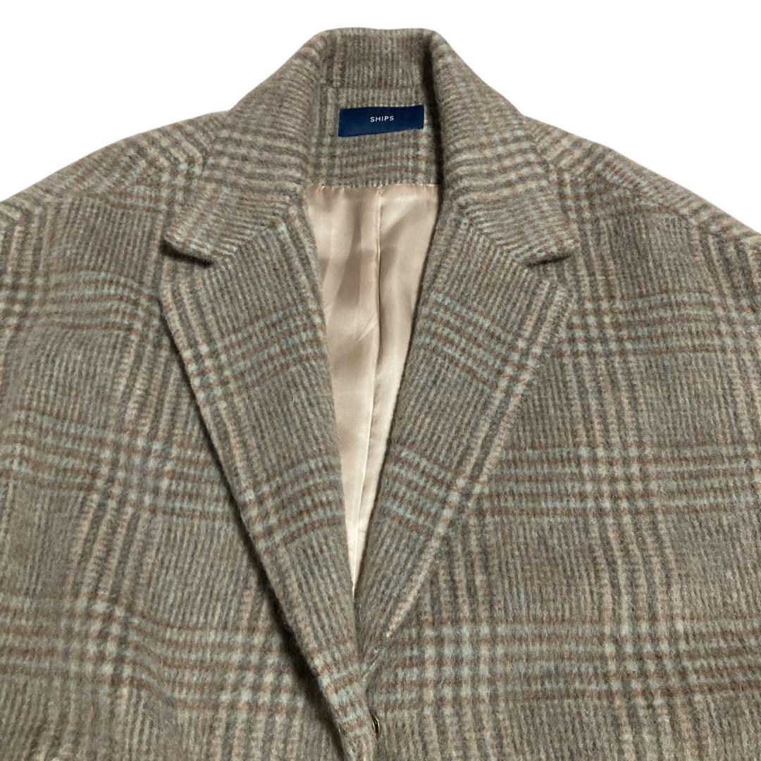 美品★シップス マンテコ MANTECO ロングコート モヘヤ シャギーチェック