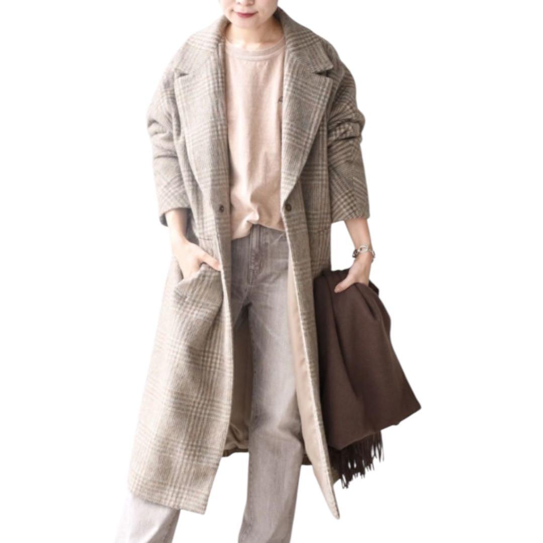 美品★シップス マンテコ MANTECO ロングコート モヘヤ シャギーチェック