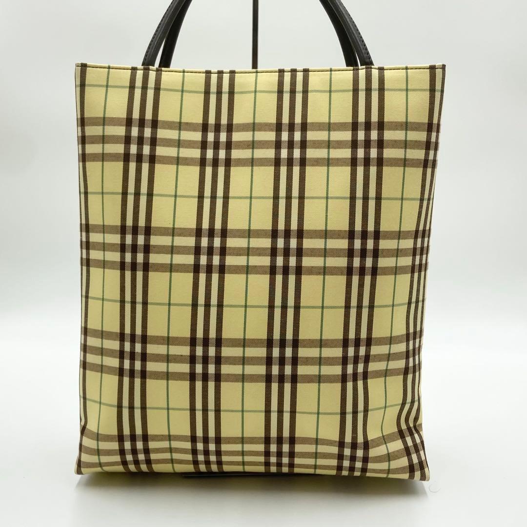 極美品　バーバリー　トートバッグ　ノバチェック　キャンバス　レザー　イエロー