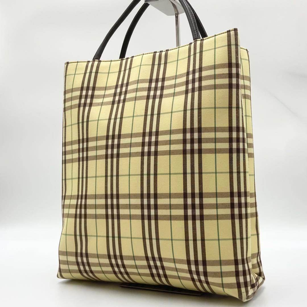 極美品　バーバリー　トートバッグ　ノバチェック　キャンバス　レザー　イエロー