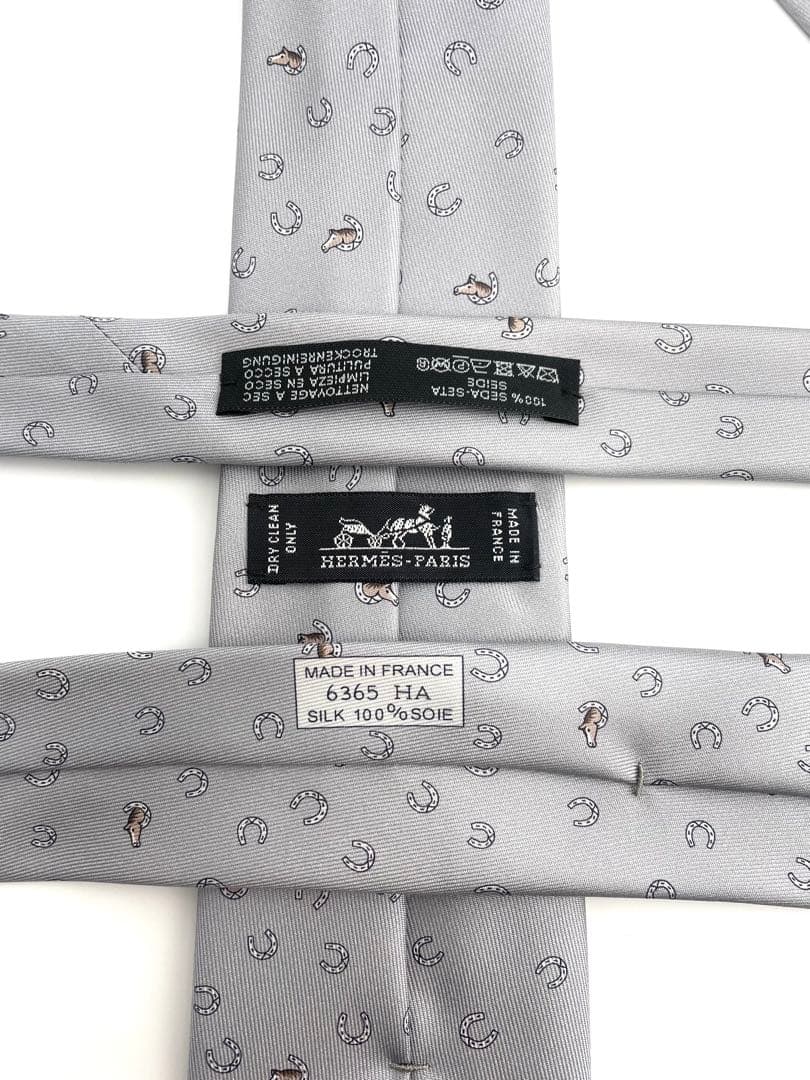 美品 エルメス ハイブランド ネクタイ 馬蹄 グレー 高級 シルク 現行