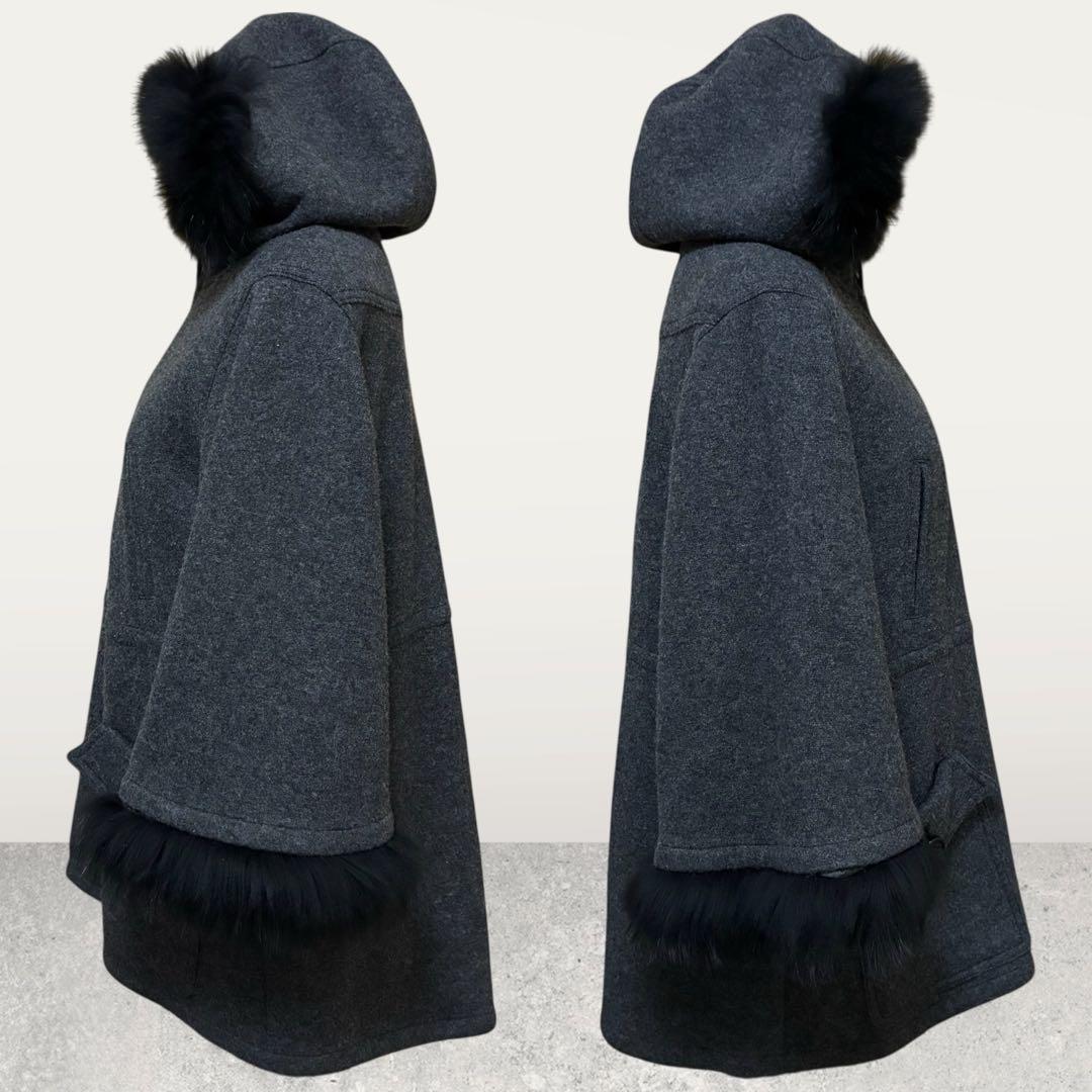 BURBERRY ブルーレーベル ポンチョ 羊毛 アンゴラ フォックス 牛革