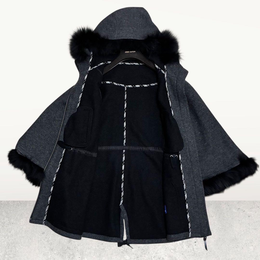 BURBERRY ブルーレーベル ポンチョ 羊毛 アンゴラ フォックス 牛革