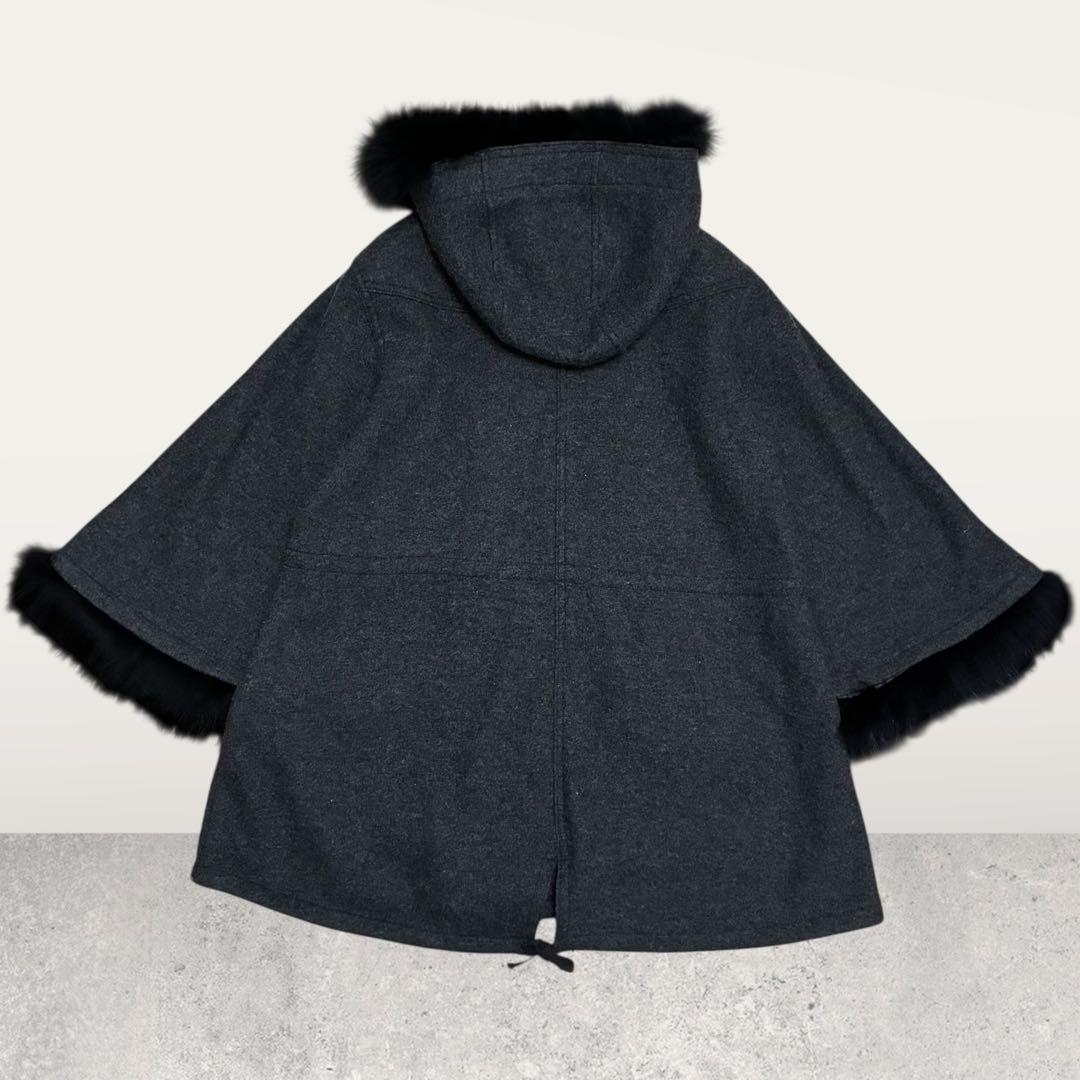 BURBERRY ブルーレーベル ポンチョ 羊毛 アンゴラ フォックス 牛革