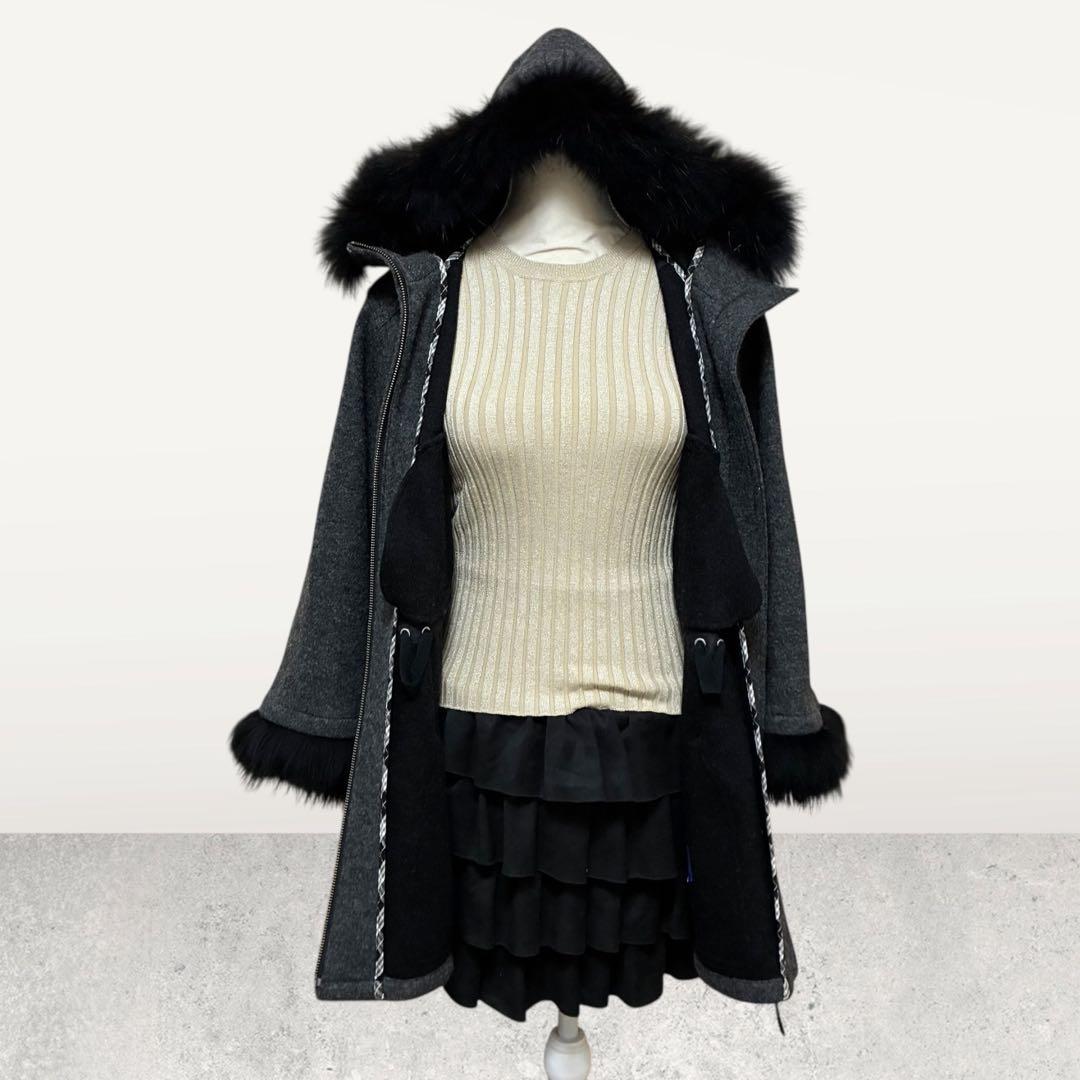 BURBERRY ブルーレーベル ポンチョ 羊毛 アンゴラ フォックス 牛革