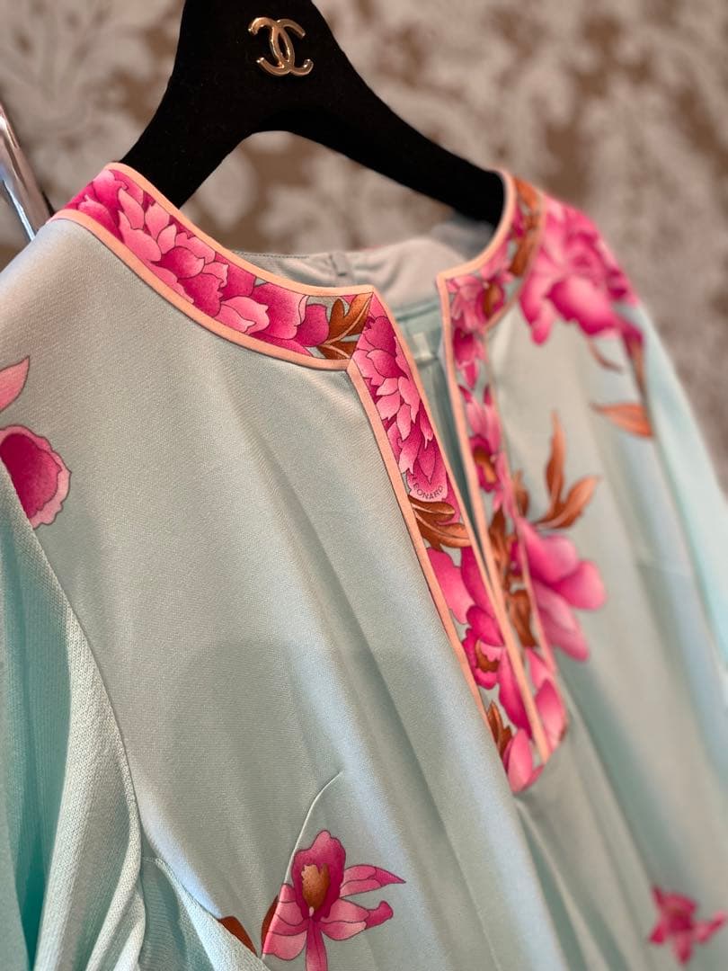 美品　LEONARD レオナール　異素材ミックス　長袖トップス　チュニック38