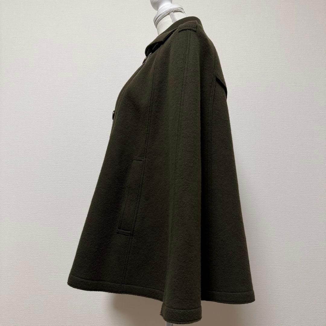 バーバリーロンドン　ポンチョ　ケープコート　ウール　ノバチェック　レザー　カーキ