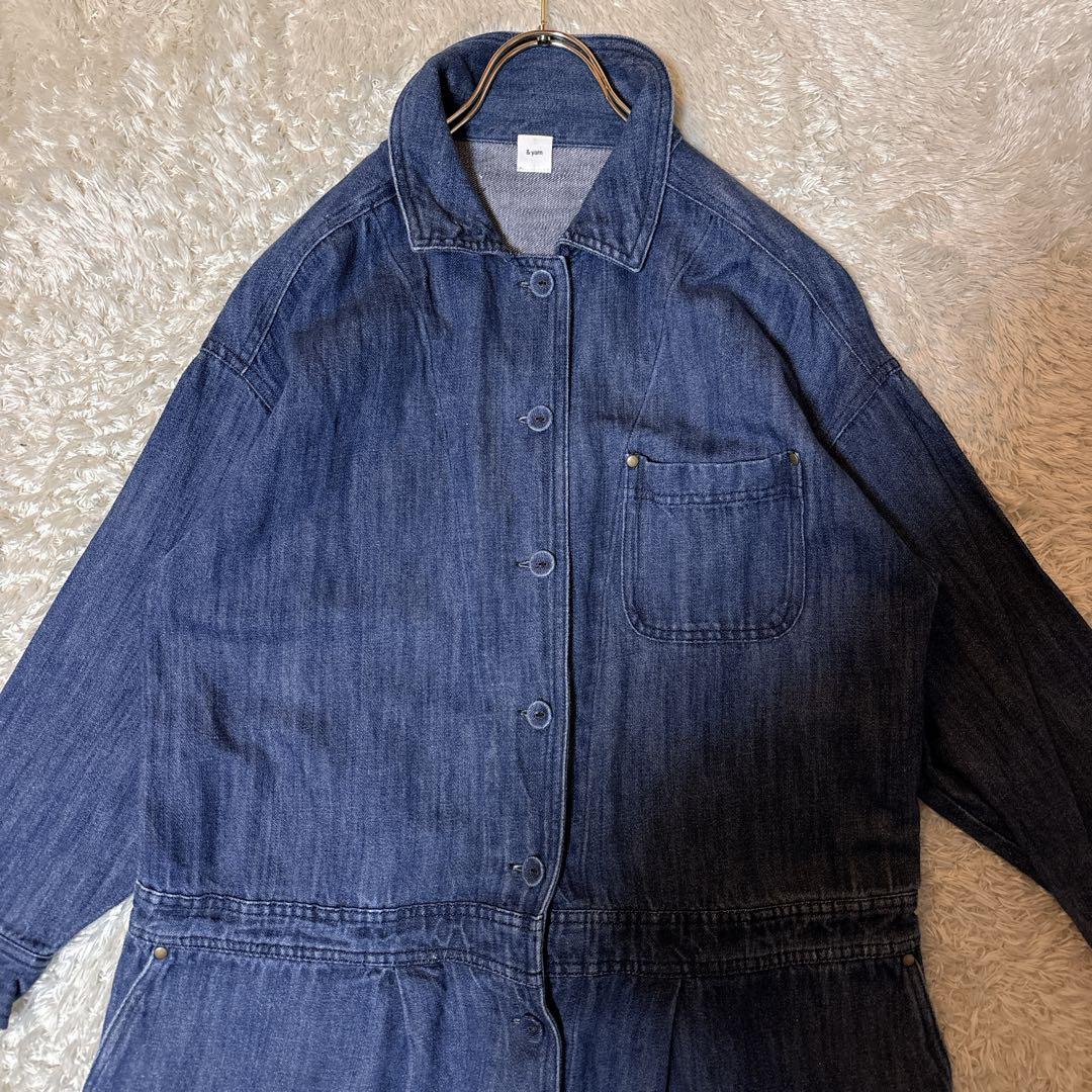 美品＊&yarn コットンリネン デニム ジャンプスーツ　オールインワン　長袖