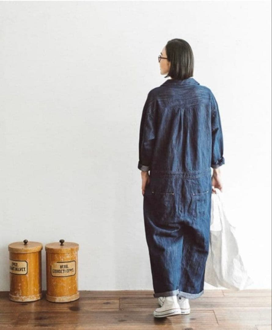 美品＊&yarn コットンリネン デニム ジャンプスーツ　オールインワン　長袖