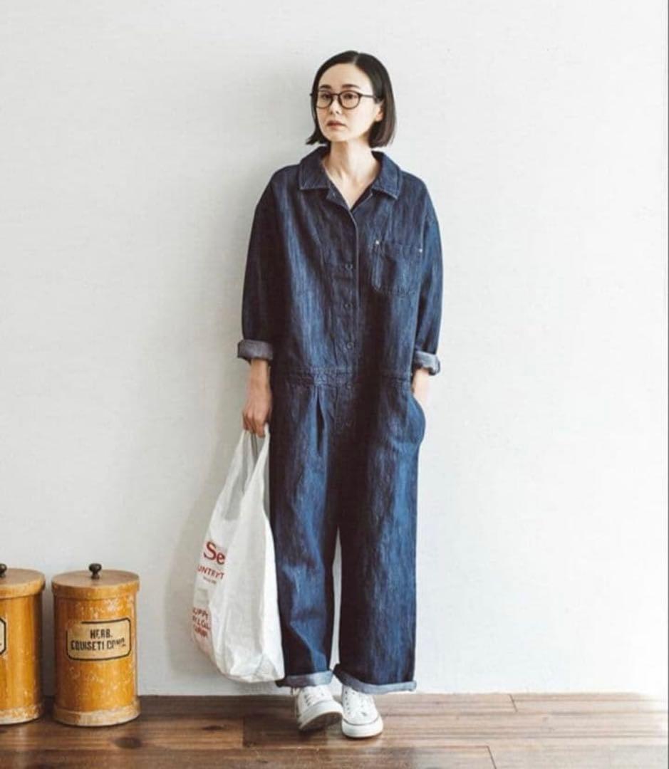 美品＊&yarn コットンリネン デニム ジャンプスーツ　オールインワン　長袖