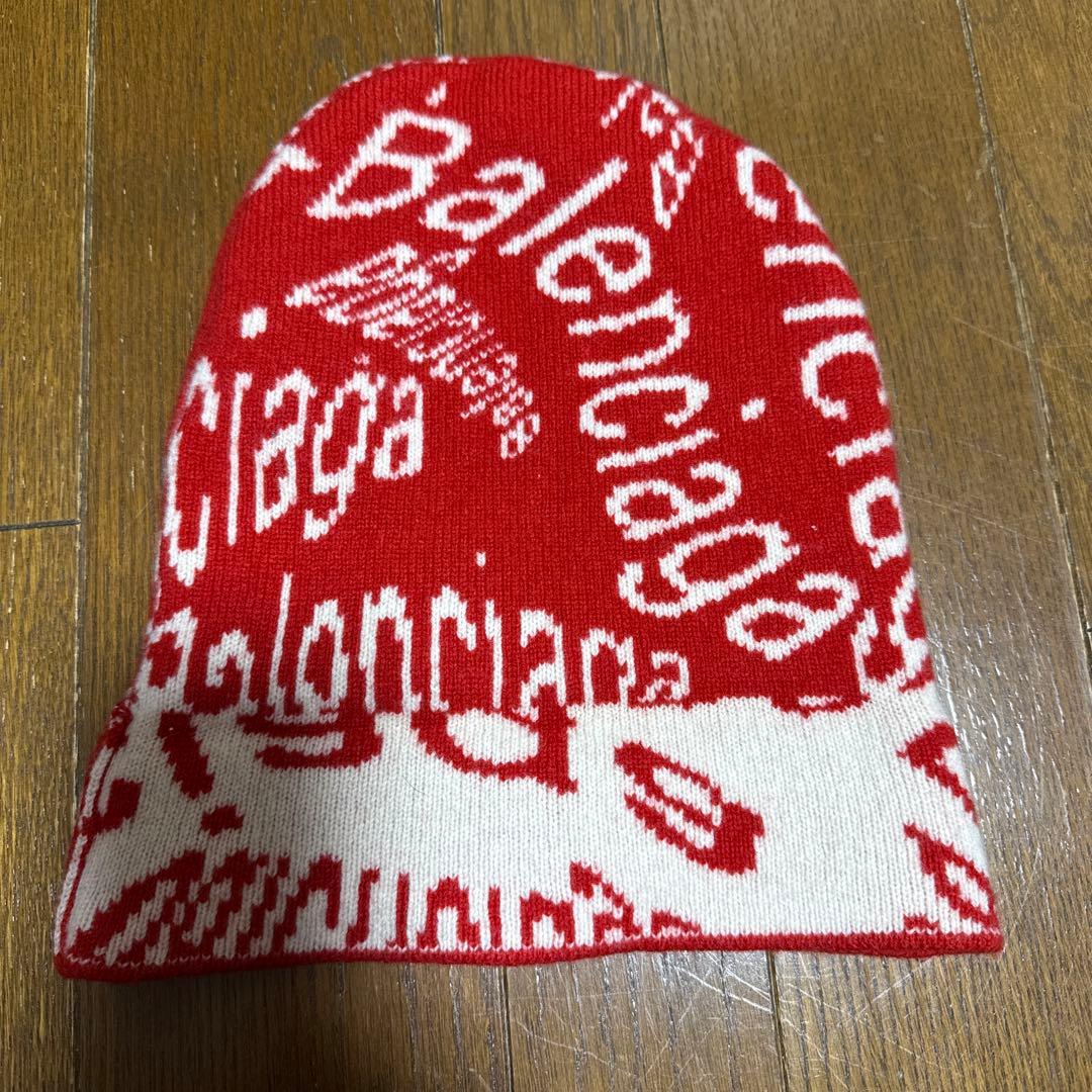 値下げ　BALENCIAGA バレンシアガ ニット帽 レッド ロゴ